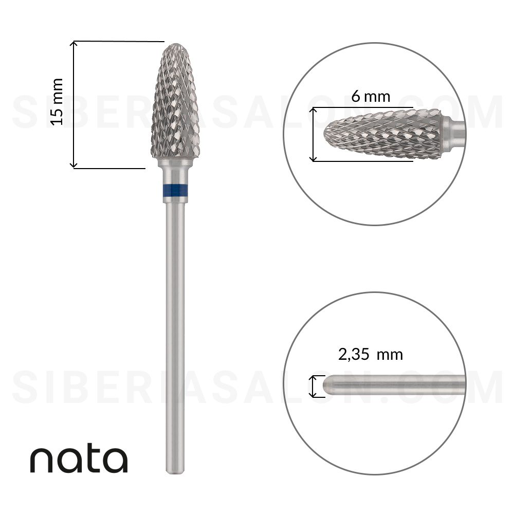 Fresa / Broca Nata de carburo forma maíz, azul, ZURDOS L-15,0 mm., Ø6,0 mm