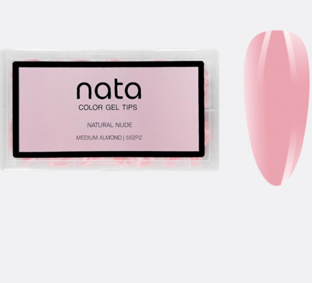 Gel tips nails PRESS ON natural nude medium almond (almendra mediana) nata NN03