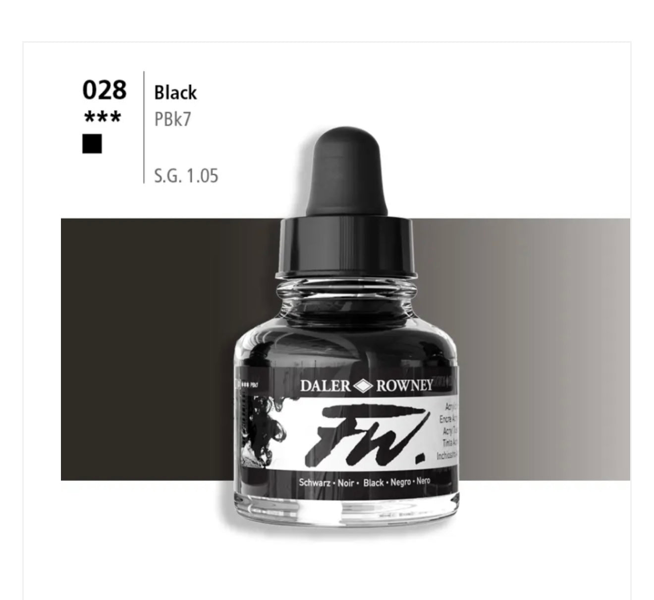 PINTURA PARA AERÓGRAFO, PINTURA ACRÍLICA DILUIDA BLACK INDIA - NEGRO - 028- DALER ROWNEY ACRYLIC INK 29.5ML