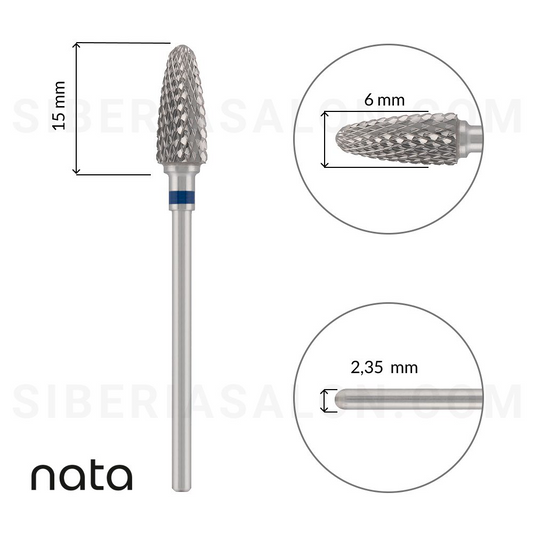 Fresa / Broca Nata de carburo forma maíz, azul, ZURDOS L-15,0 mm., Ø6,0 mm